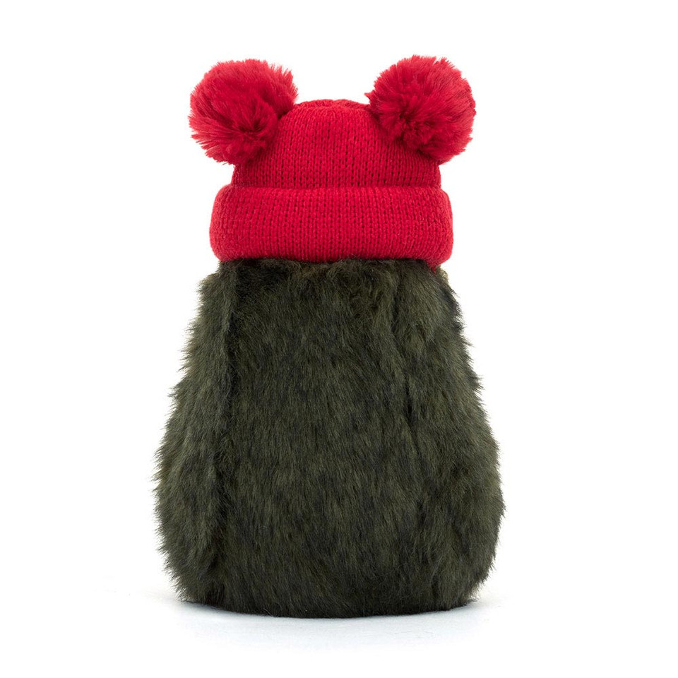 peluche jellycat avocat qui sourit avec un bonnet rouge de dos