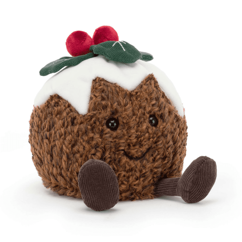 Peluche Noël Pudding sur fond blanc