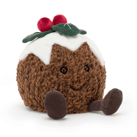 Peluche Noël Pudding sur fond blanc