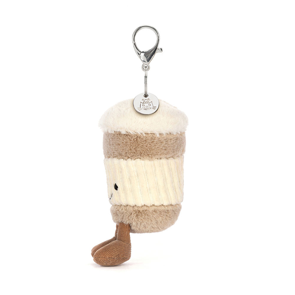 Porte clé peluche café sur son blanc 