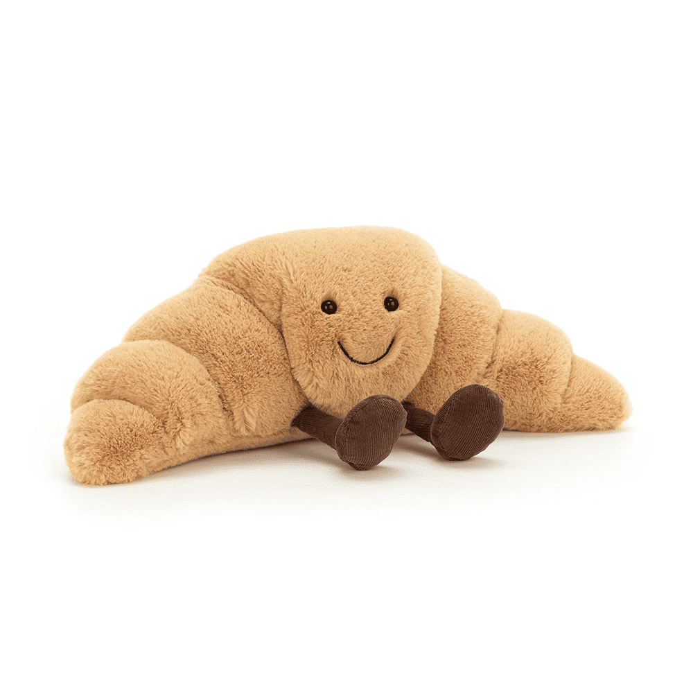 Peluche croissant de face sur fond blanc 