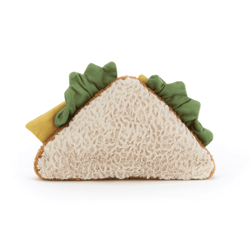 peluche en forme de sandwich de dos sur fond blanc