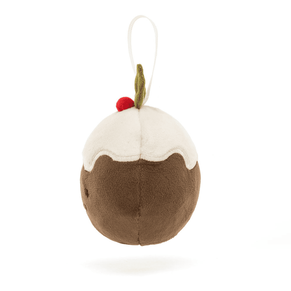 peluche pudding de noël de coté sur fond blanc 