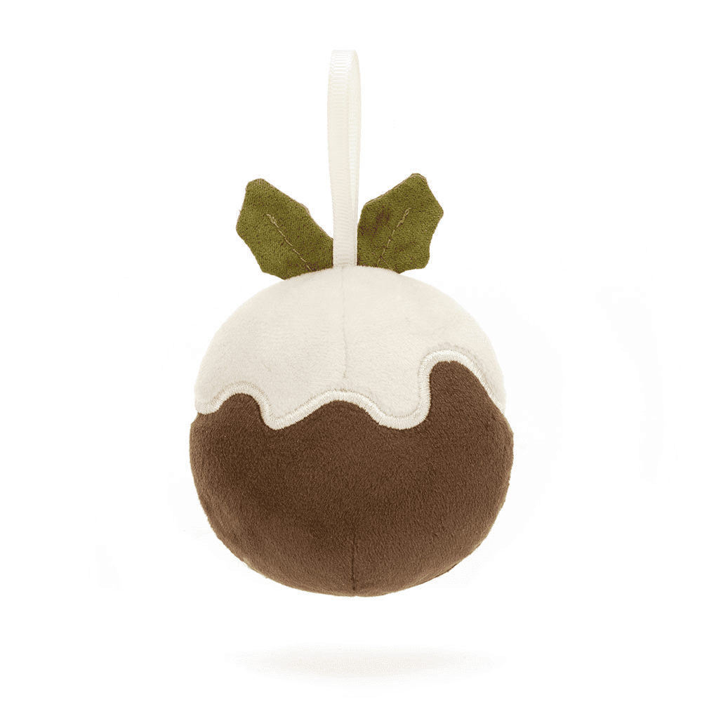 peluche pudding de noël de dos sur fond blanc 