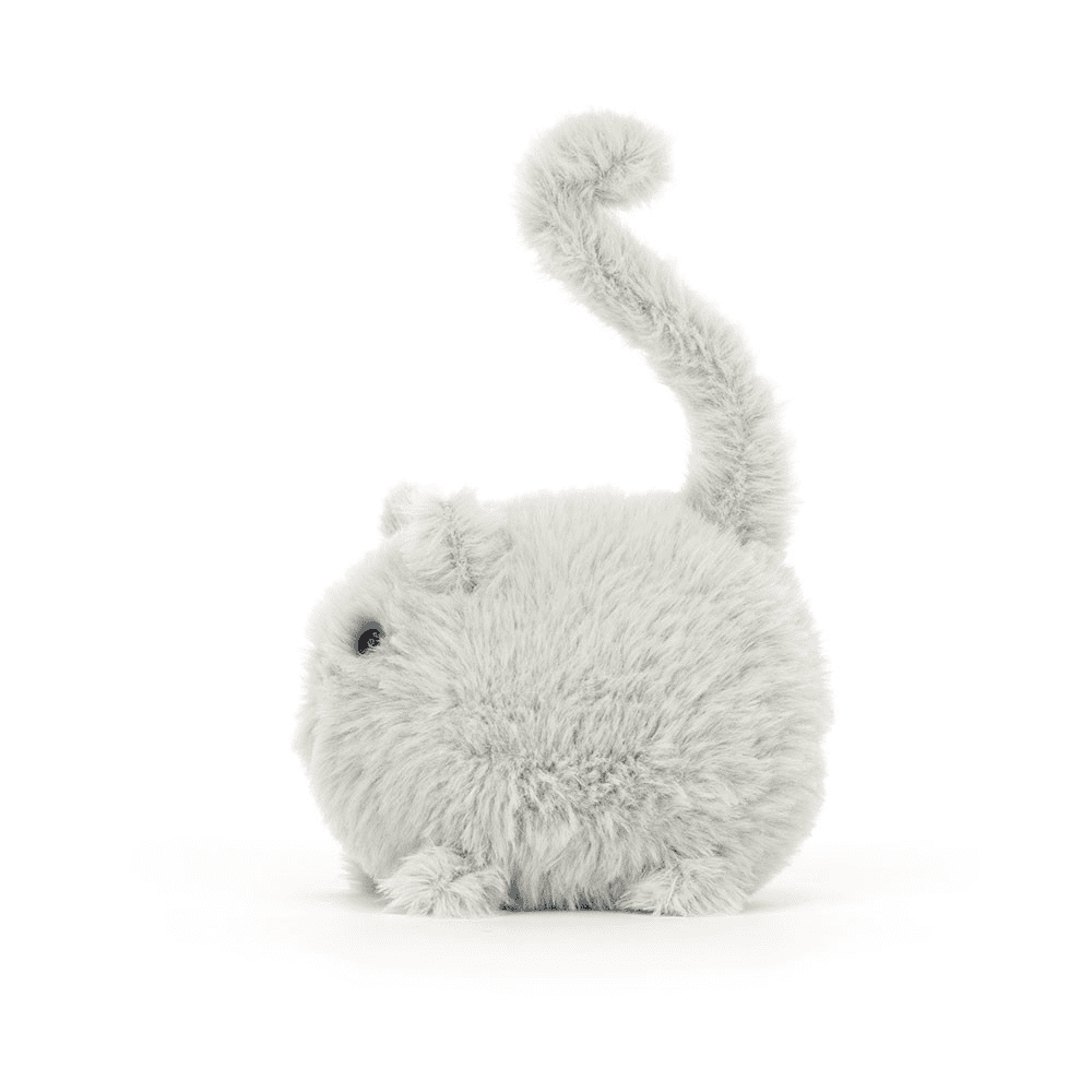 peluche chaton gris de coté sur fond blanc