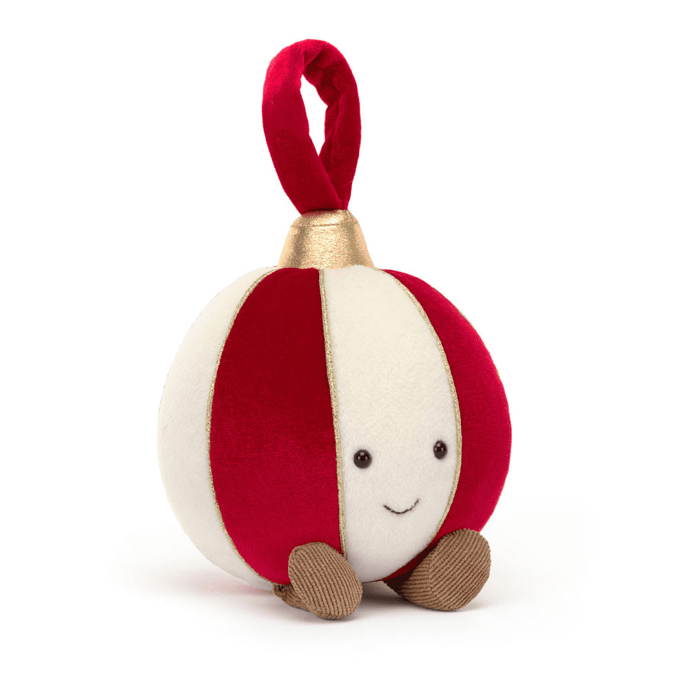 peluche boule de noël de face sur fond blanc 