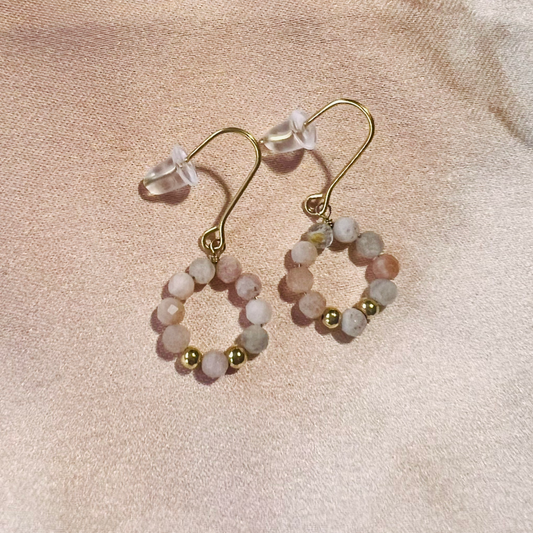 Boucles d'oreilles en acier inoxydable de couleur or et pierres précieuses  Quartz Rose