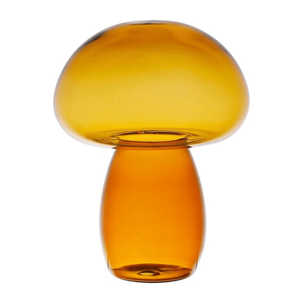 Deco champignon dilacia ambre en verre sur fond blanc