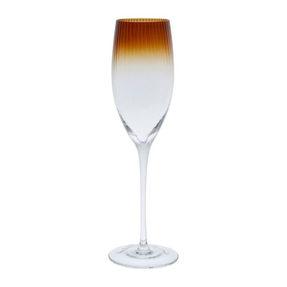 Flûte Funky striée ambre en verre sur fond blanc