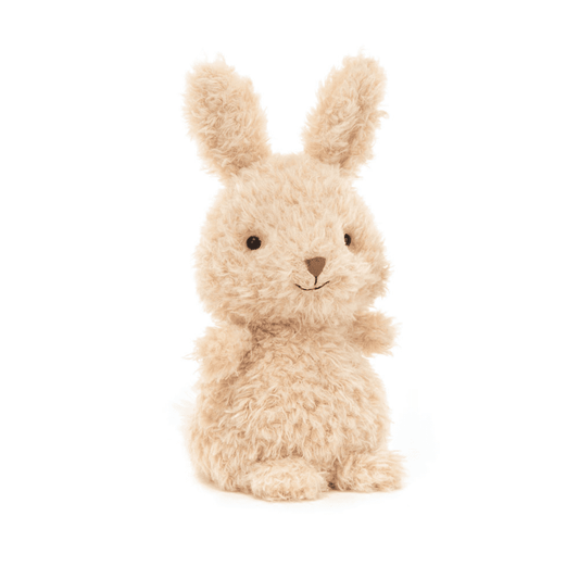 peluche petit lapin de face sur fond blanc 