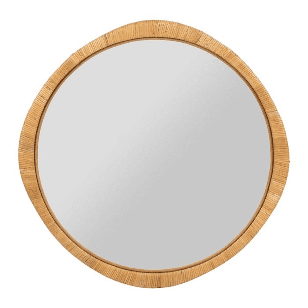 Miroir rond naturel sur fond blanc