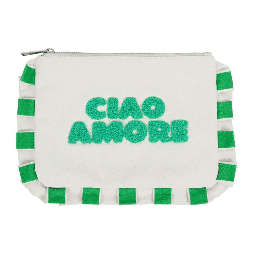 pochette verte et blanche "CIAO AMORE" sur fond blanc