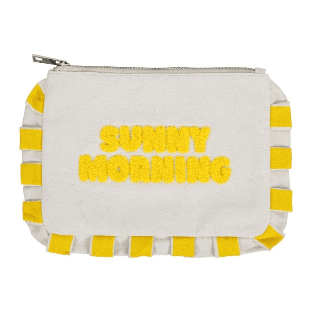 pochette blanche et jaune avec écrit " sunny morning " sur fond blanc