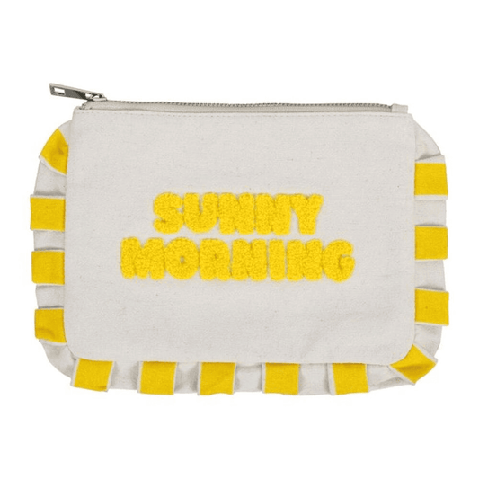 pochette blanche et jaune avec écrit " sunny morning " sur fond blanc