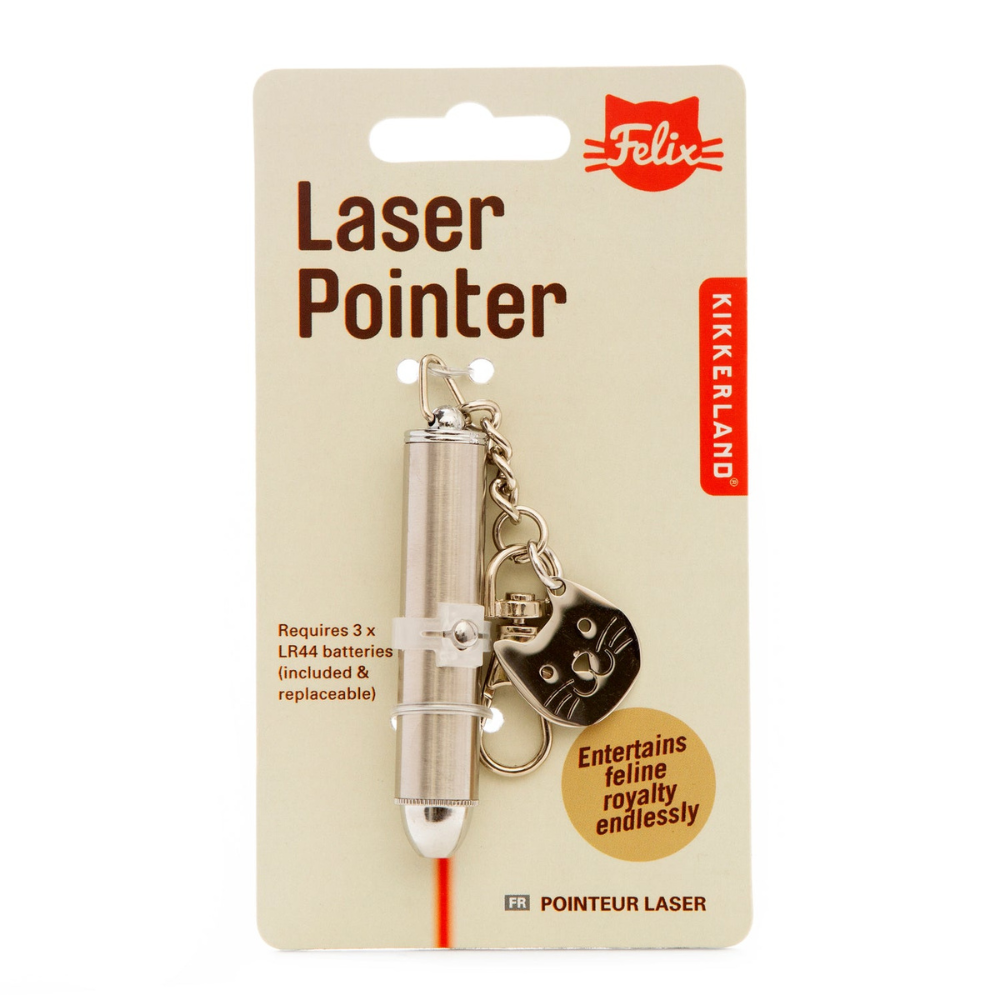 emballage pointeur laser chat sur fond blanc