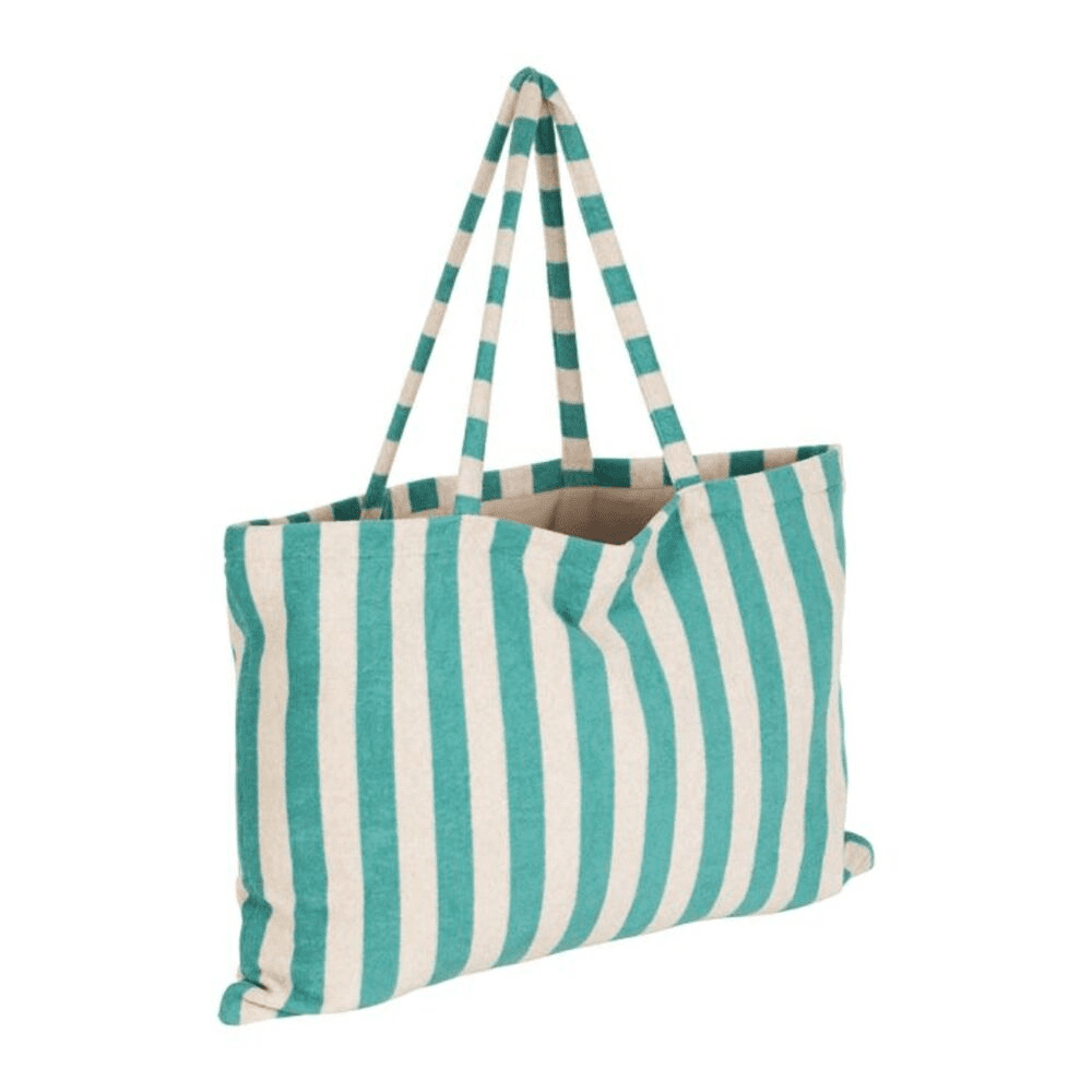 Tote bag rayé émeraude & blanc sur fond blanc