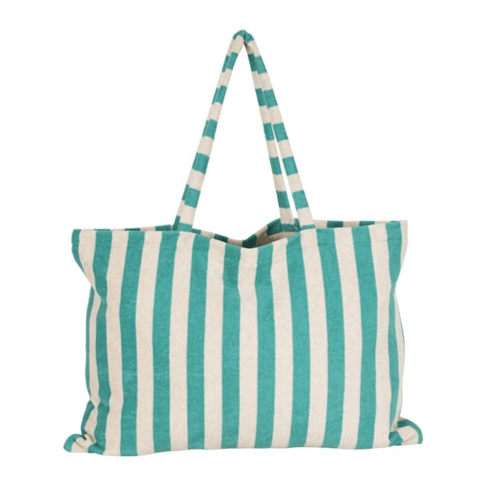 Tote bag rayé émeraude & blanc sur fond blanc